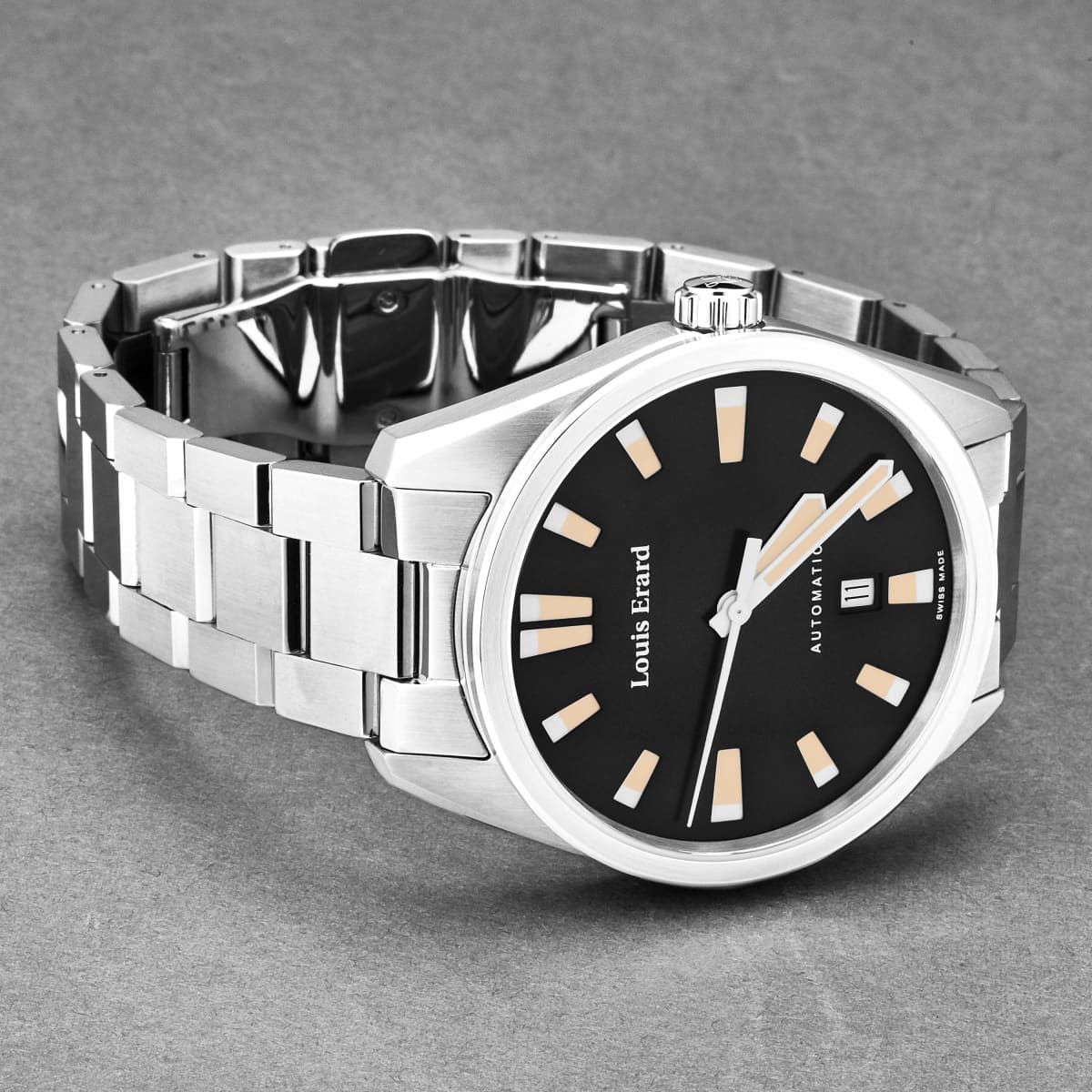 Louis Erard Men’s ’Sportive’ Black Dial Silver Stainless Steel Bracelet Automatic Watch 69108AA02.BMA48 - On sale