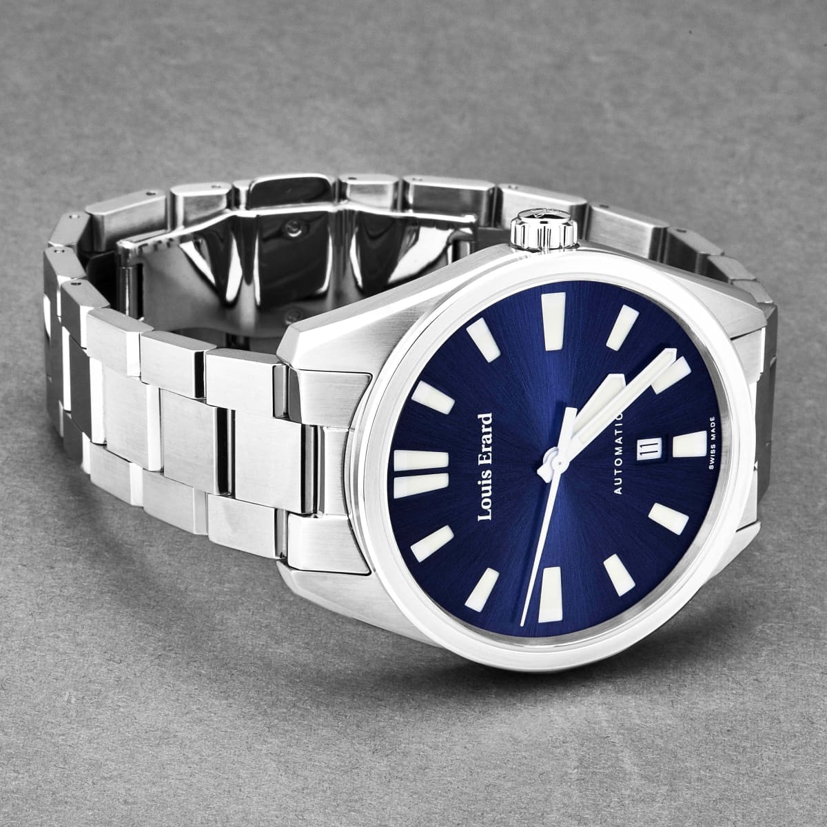 Louis Erard Men’s ’Sportive’ Blue Dial Silver Stainless Steel Bracelet Automatic Watch 69108AA05.BMA48 - On sale