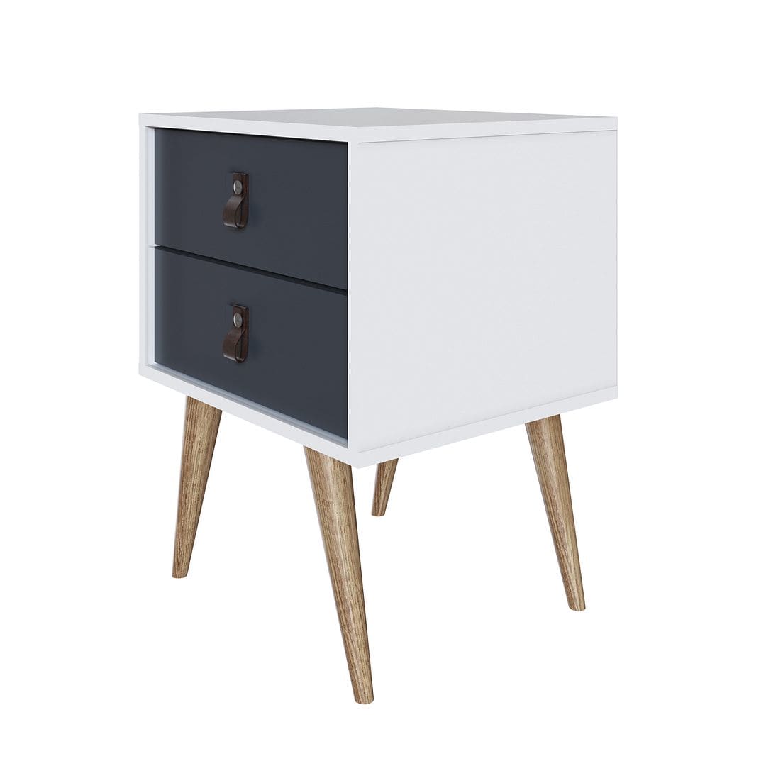 Manhattan Comfort Amber Nightstand with Faux Leather Handles