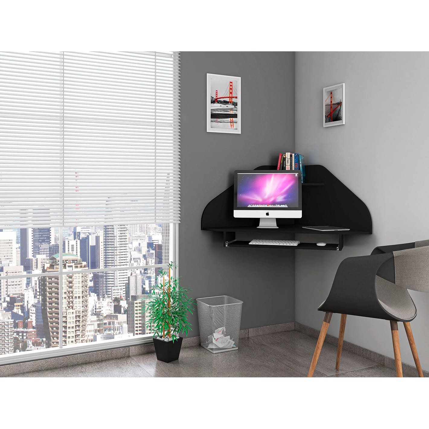 Manhattan Comfort Bradley Corner Desk with Keyboard Shelf in