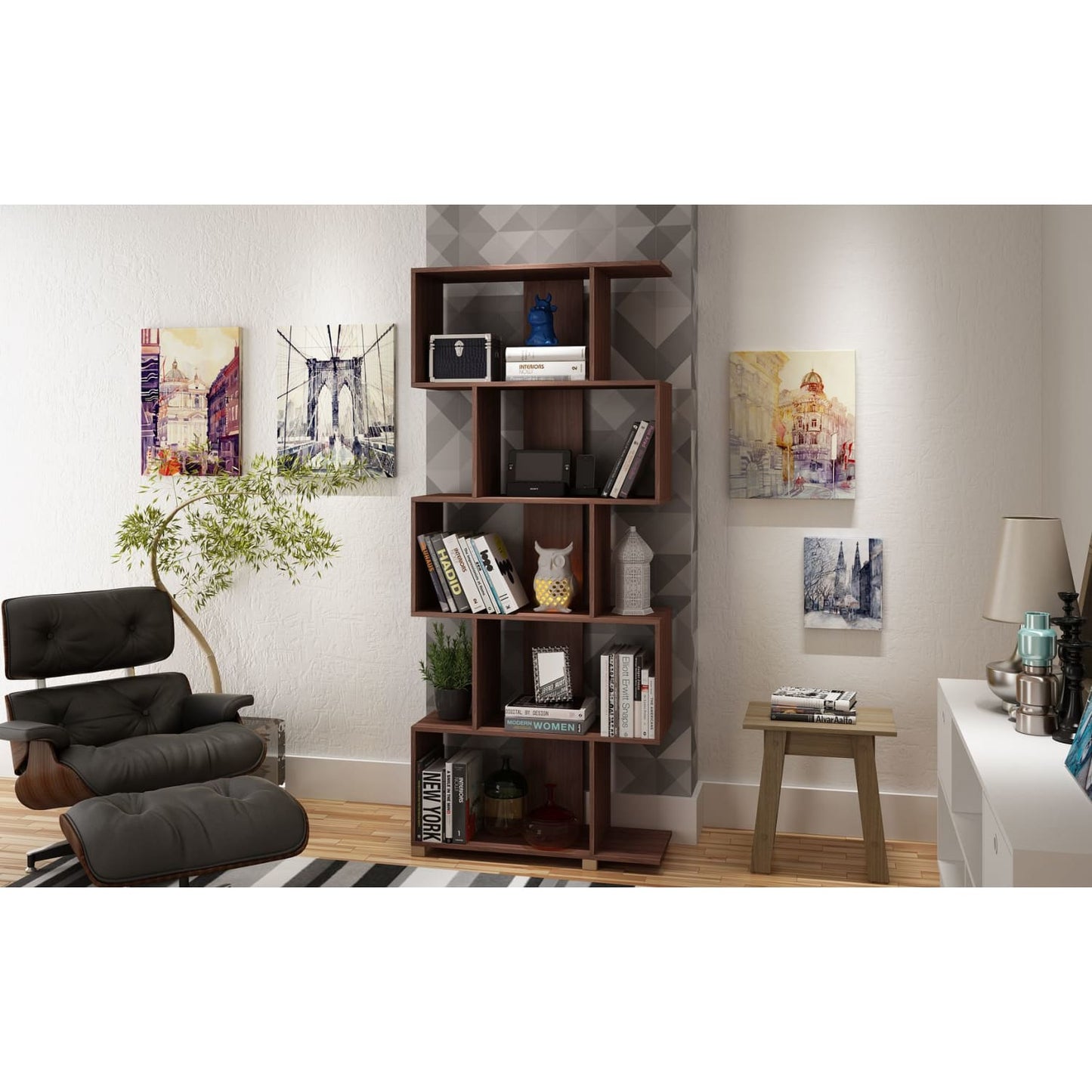 Manhattan Comfort Charming Petrolina Z-Shelf with 5 shelves 