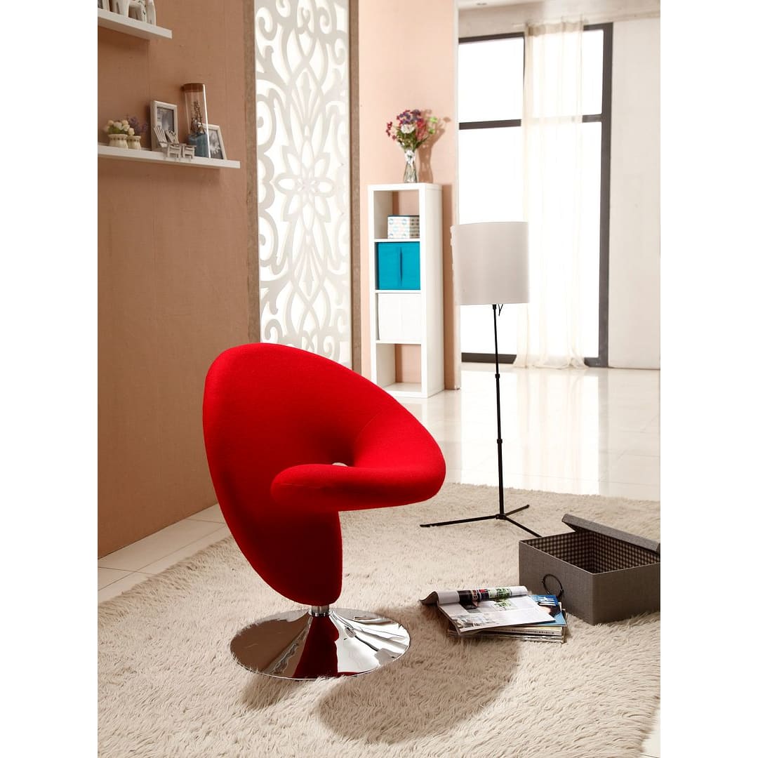 Manhattan Comfort Curl Red and Polished Chrome Wool Blend 