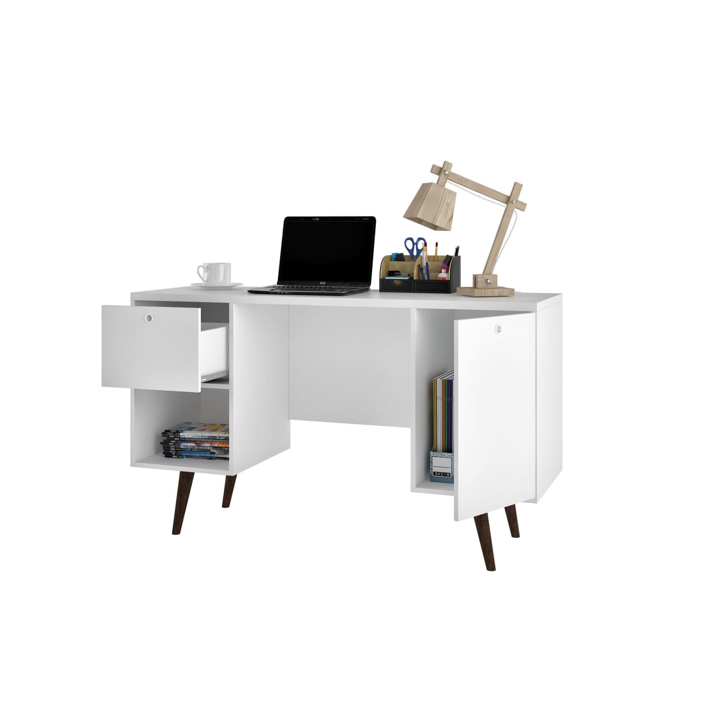 Manhattan Comfort Edgar 1-Drawer Mid-Century Office Desk in 