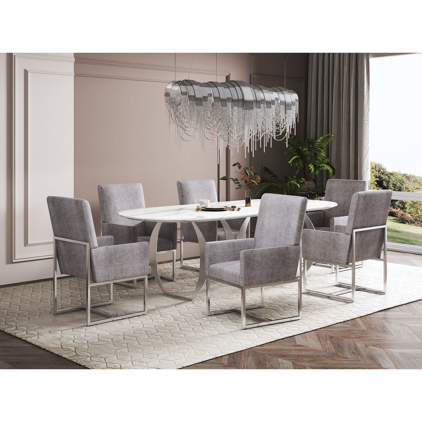 Manhattan Comfort Element Steel Velvet Dining Armchair - 