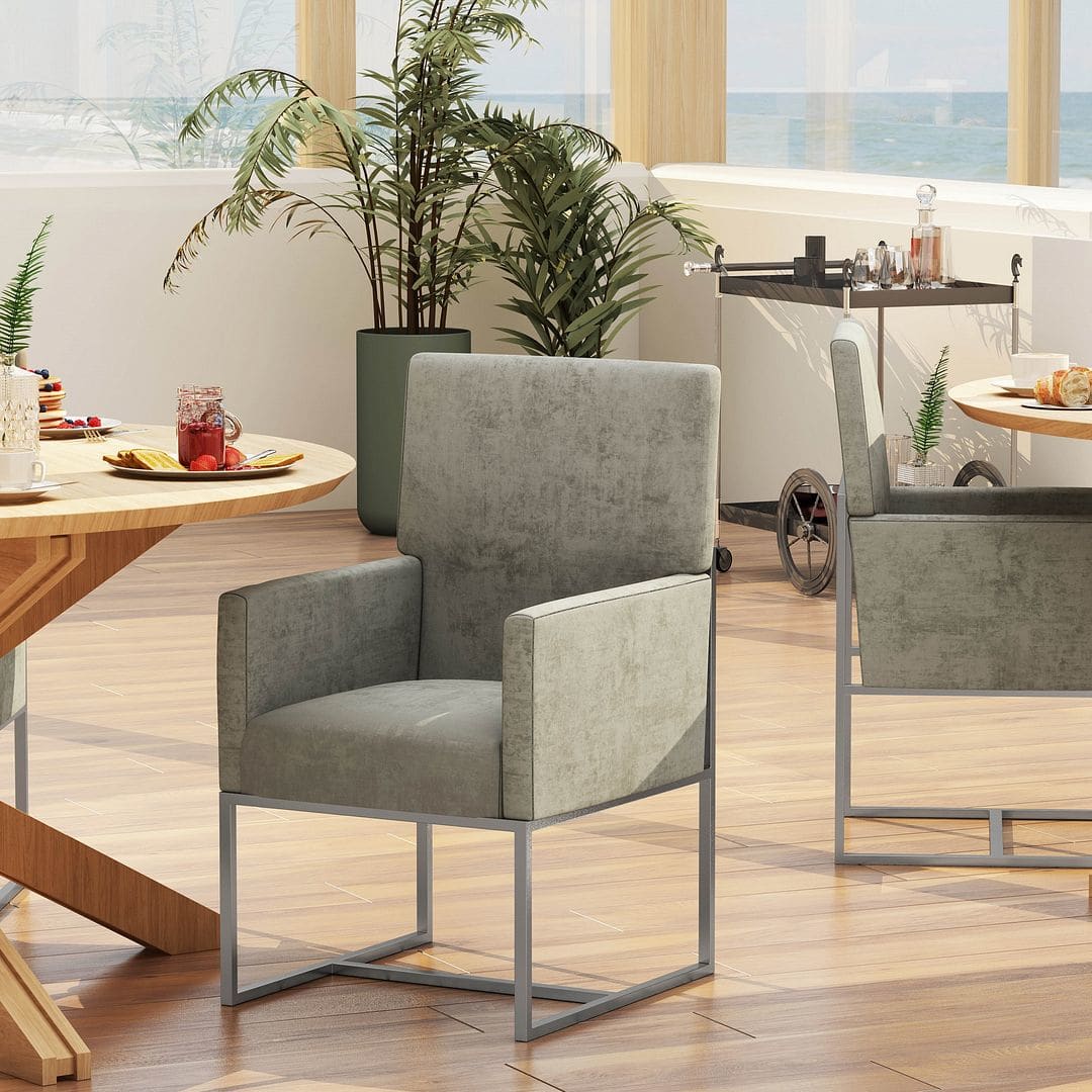 Manhattan Comfort Element Steel Velvet Dining Armchair - 
