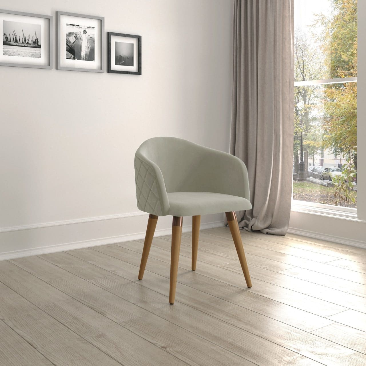 Manhattan Comfort Kari Velvet Matelassé Accent Chair in Beige - Set of 2 1020481 810025591243