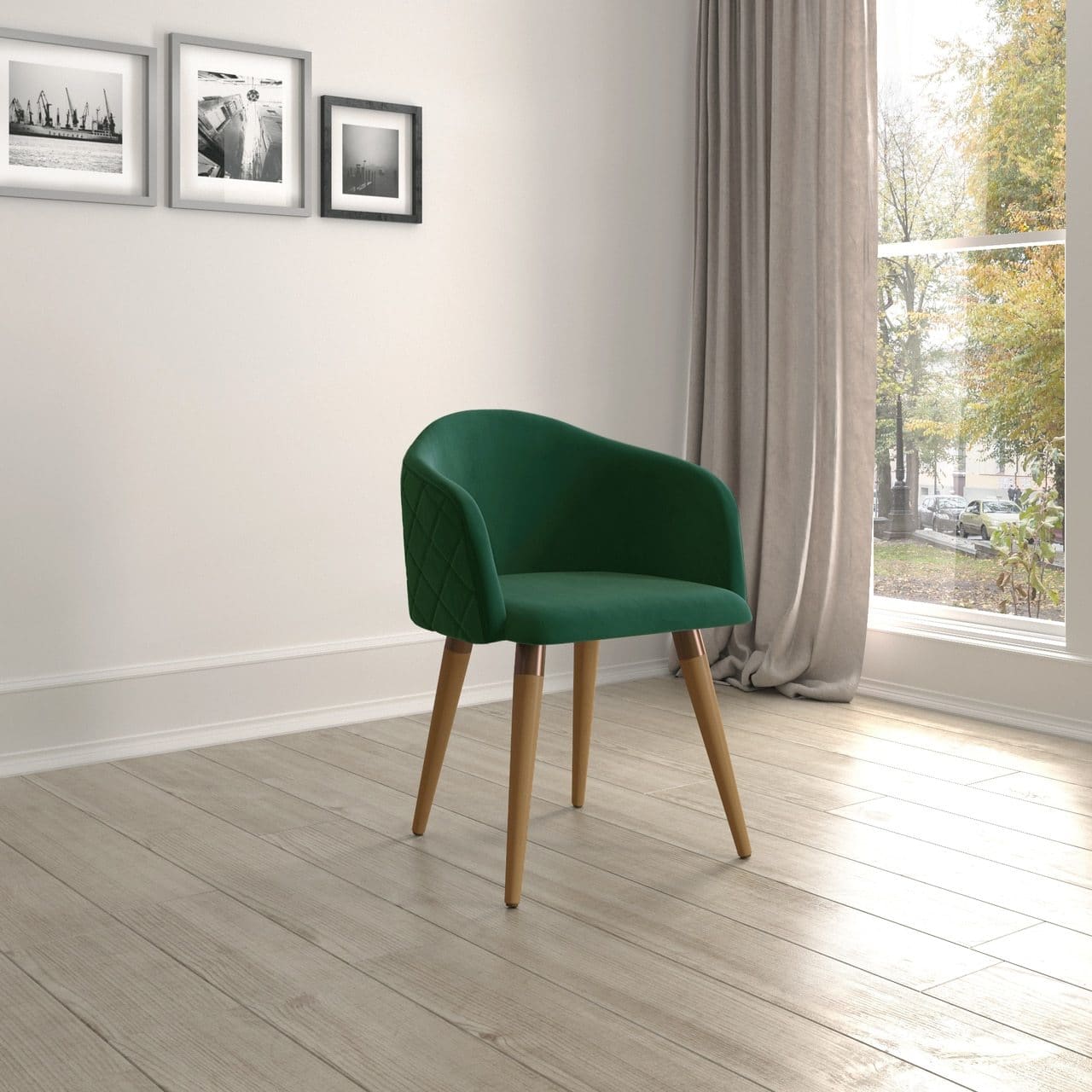 Manhattan Comfort Kari Velvet Matelassé Accent Chair in Green - Set of 2 1020483 810025591267
