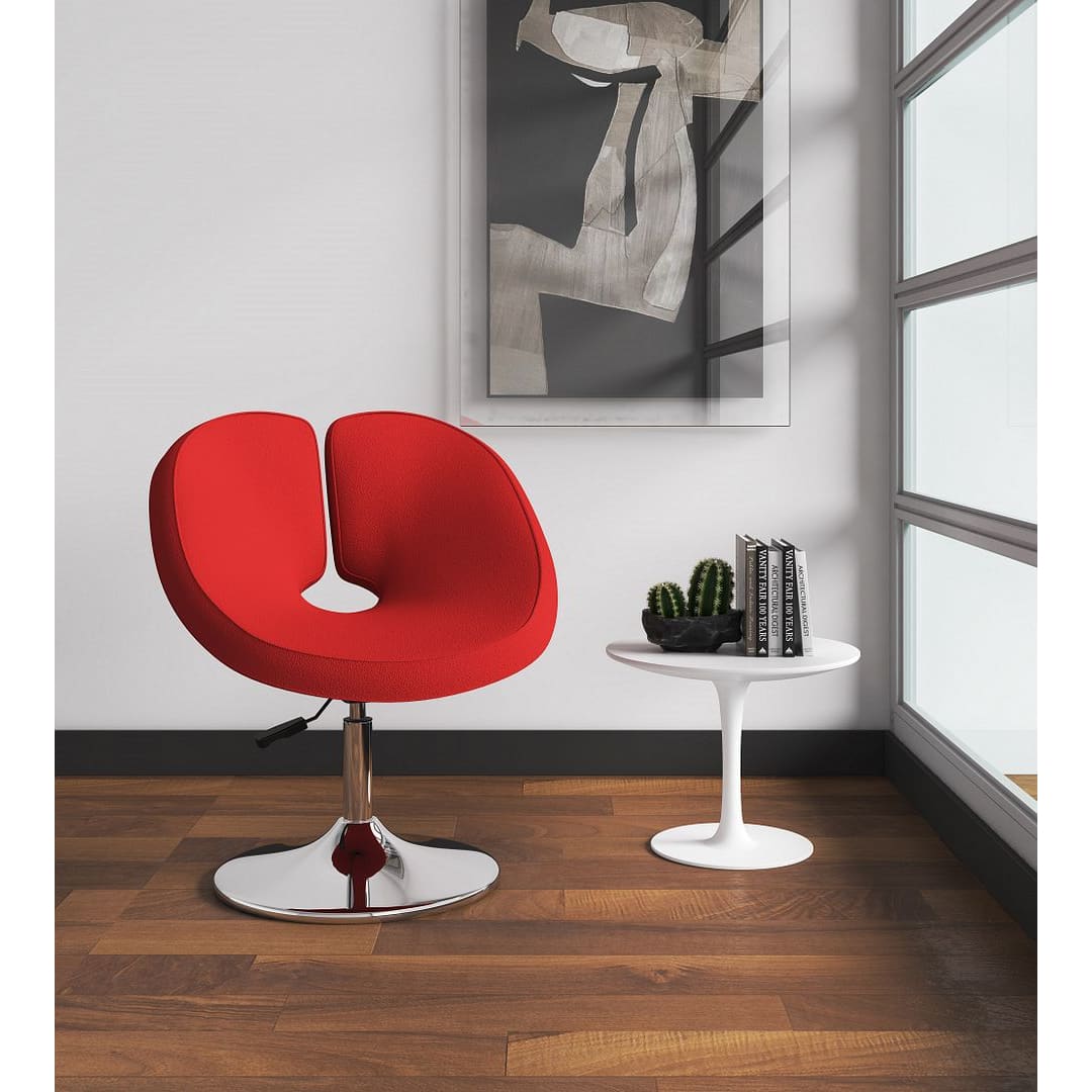 Manhattan Comfort Perch Red and Polished Chrome Wool Blend 