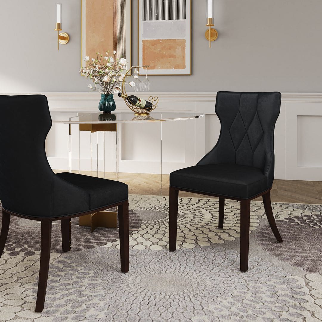 Manhattan Comfort Reine Black and Walnut Velvet Dining Chair
