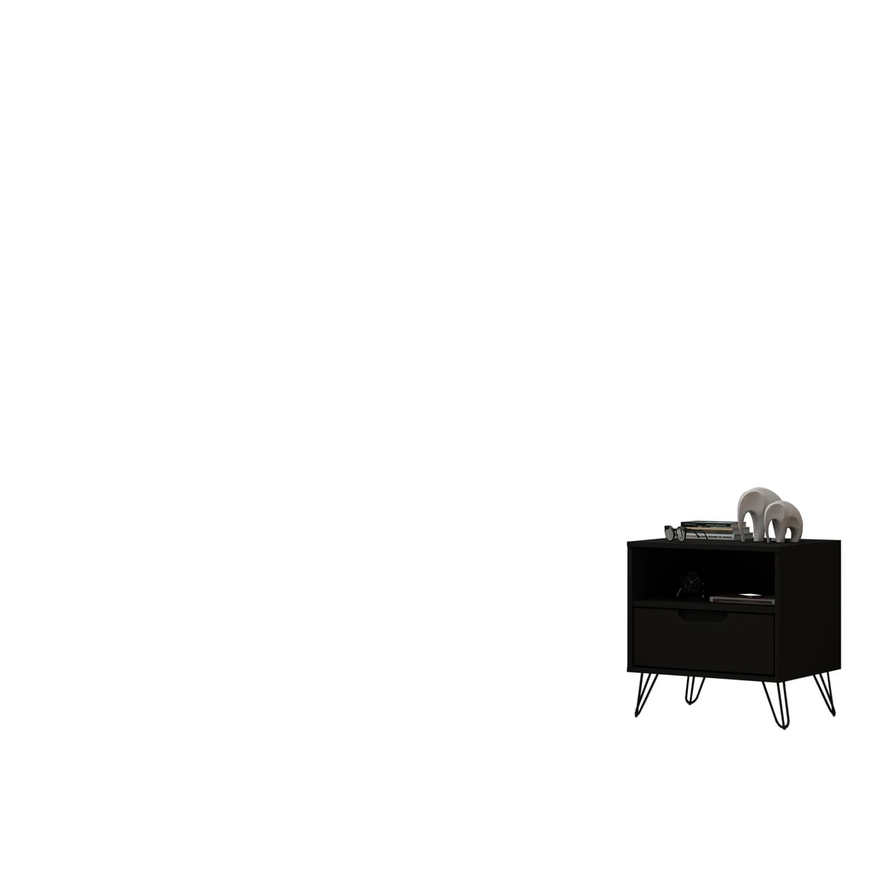 Manhattan Comfort Rockefeller 1.0 Mid-Century Modern Nightstand with 1-Drawer in Black 101GMC2 810025592882