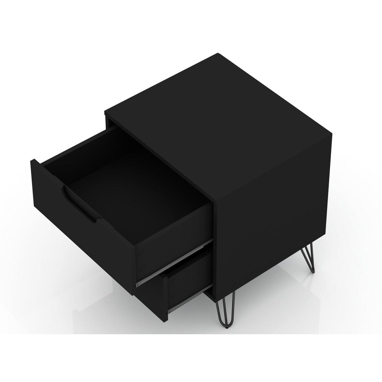 Manhattan Comfort Rockefeller 2.0 Mid-Century Modern 2-Drawer Nightstand in Black 102GMC2 810025592950