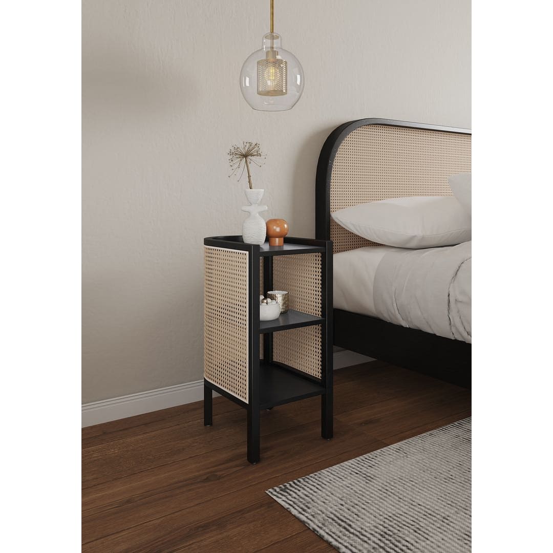 Manhattan Comfort Versailles End Table in Black and Natural 