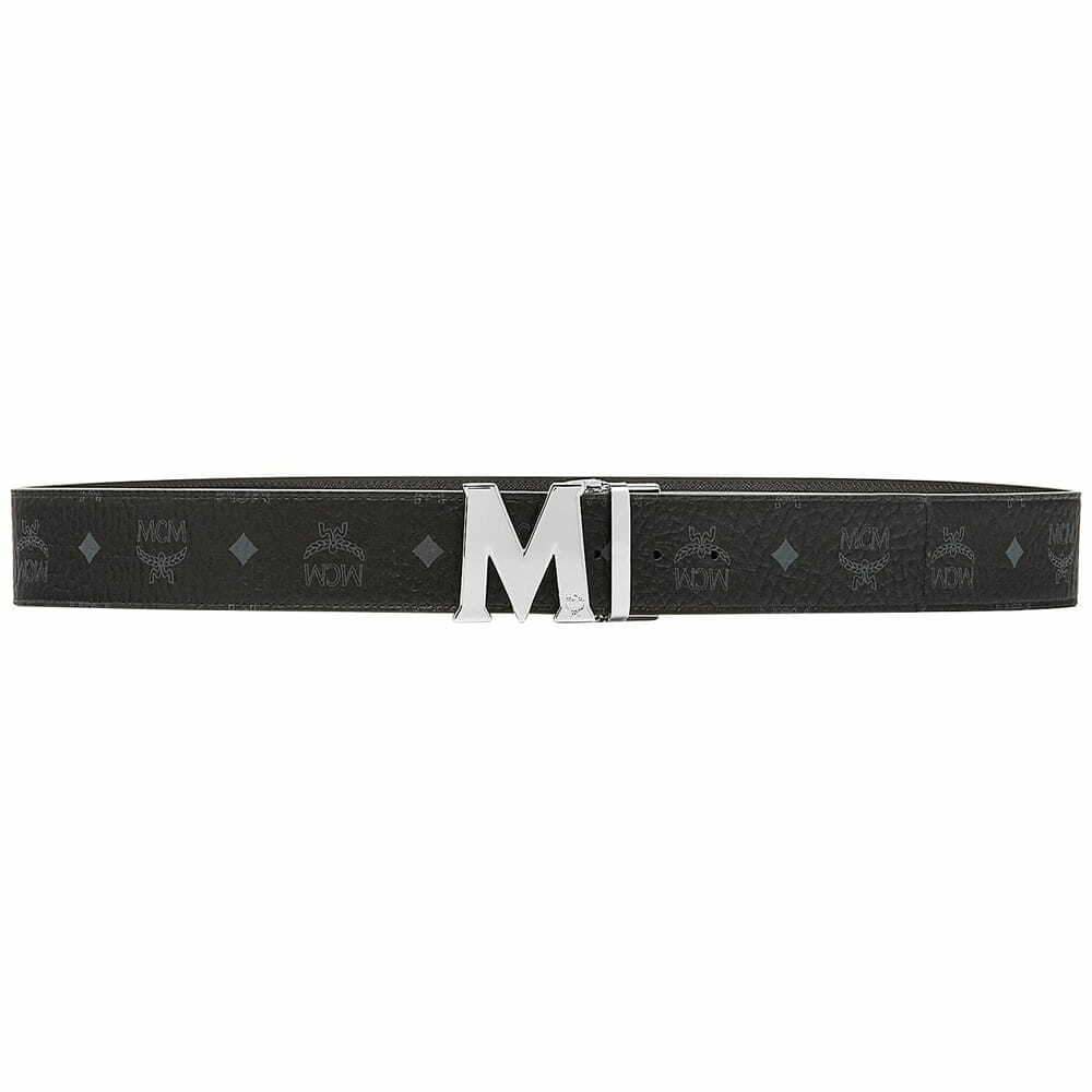 MCM MXB6AVI03BK Men's Claus M Reversible Black / Silver Buckle Belt in Visetos Black - 1.75" 8806195832431