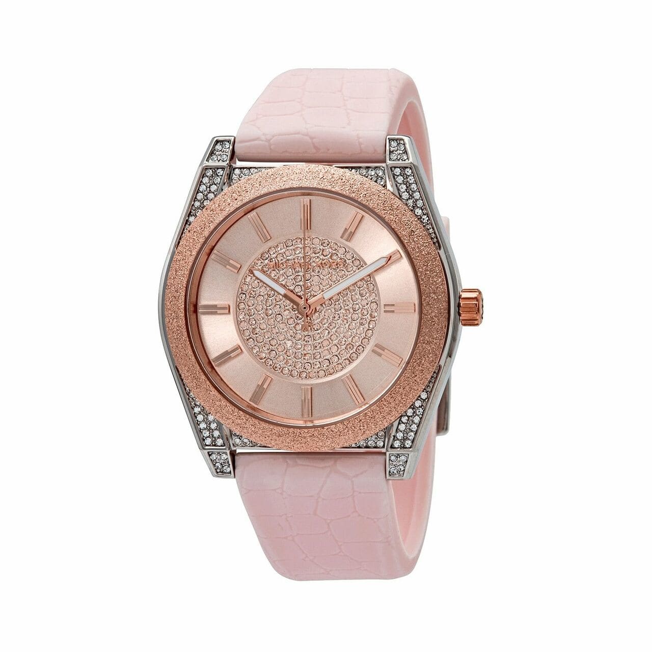 Michael Kors MK6704 Channing Rose Gold Glitz Dial Women's Pink Silicone Quartz Watch 796483448667