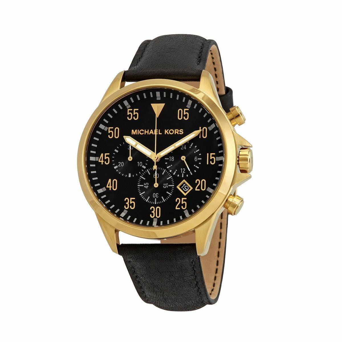 Michael Kors MK8618 Gage Gold Tone Bezel Black Dial Men's Leather Chronograph Watch 796483388826