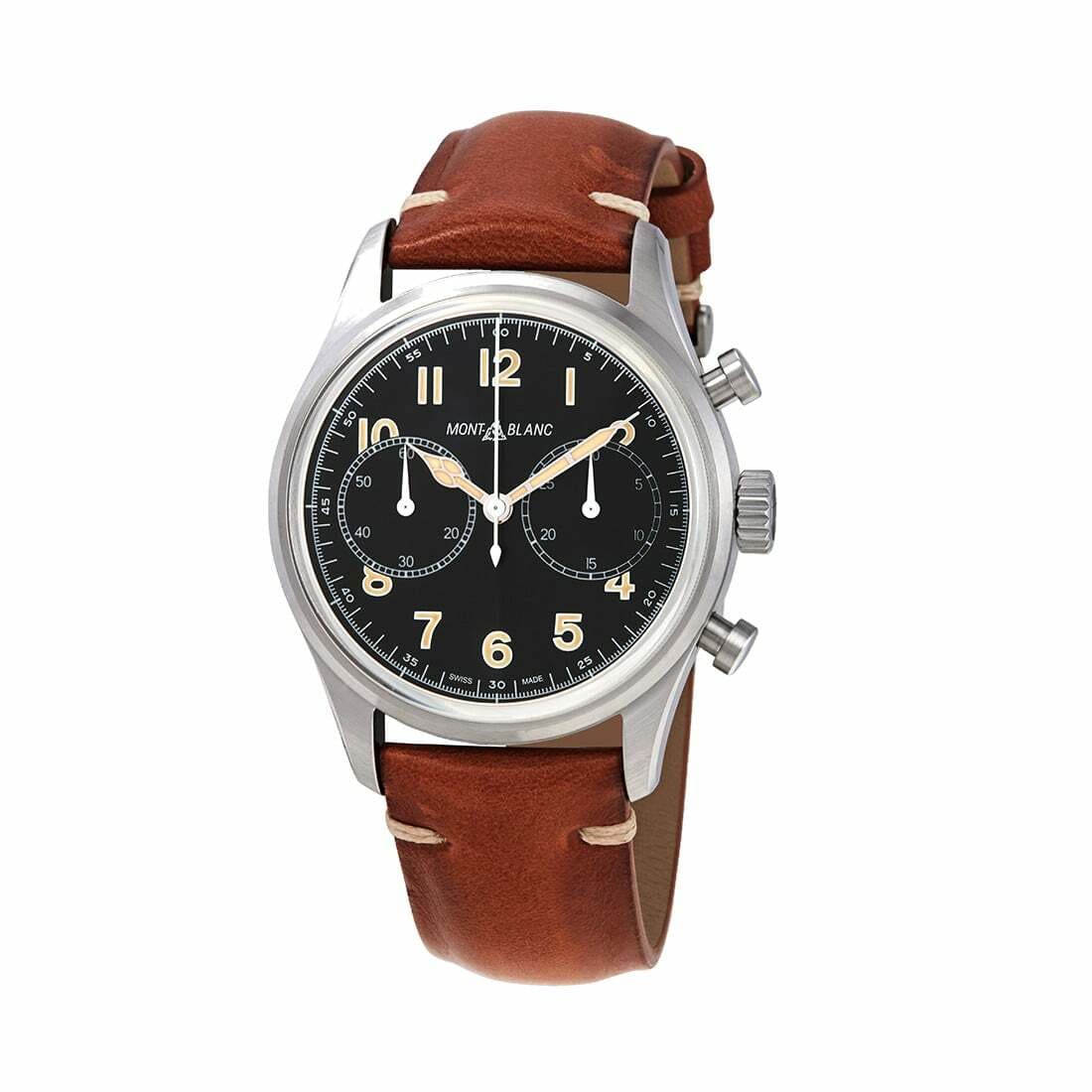 Montblanc 117836 Brown Leather Black Dial Men's Chronograph Automatic Watch 7612582315125