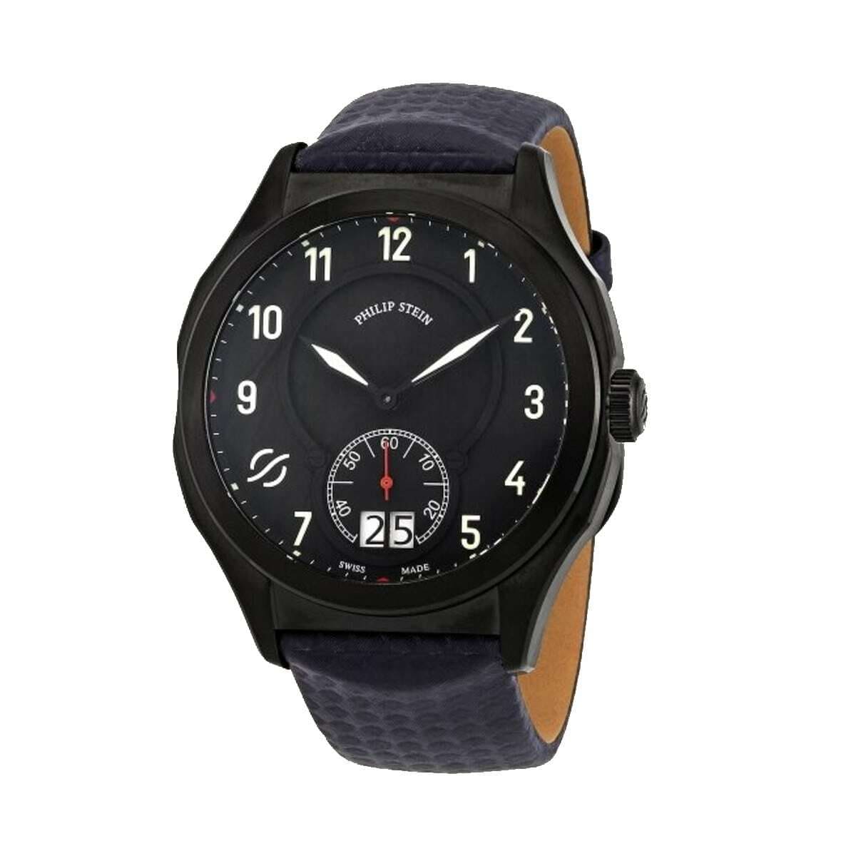 Philip Stein 17BSBKLMMN Prestige Navy Leather Black Dial Men's Quartz Watch 794504349849