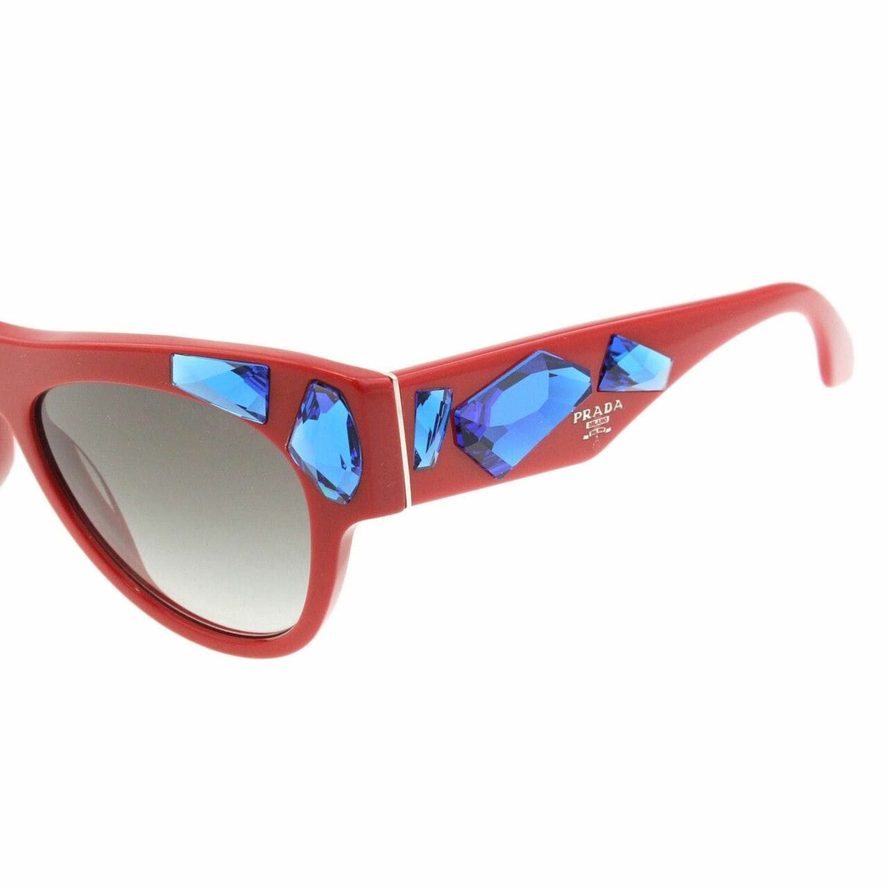 Prada PR22Q SMN-0A7 Red Cat Eye Blue Crystals Gradient Grey Lens Women's Sunglasses 8053672271041