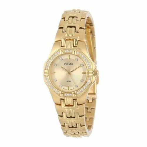 Pulsar PTC390 Stainless Steel Diamond Accent Gold Dial 