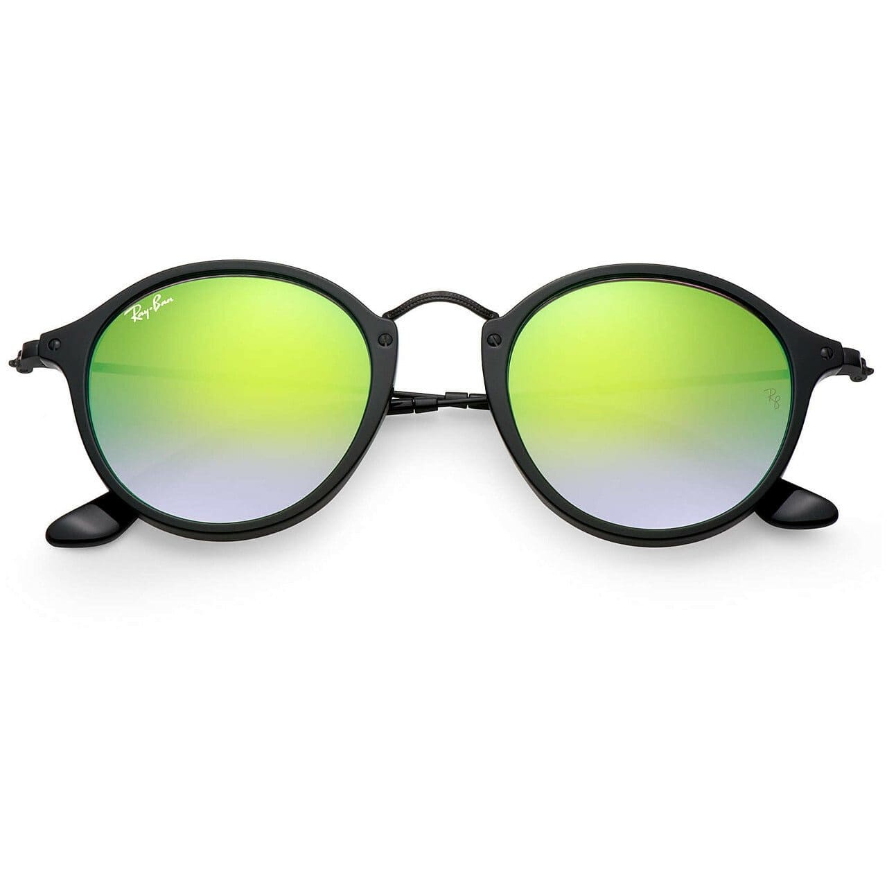 Ray-Ban RB2447-901/4J Shiny Black Round Green Gradient Flash Lens Sunglasses 8053672561555