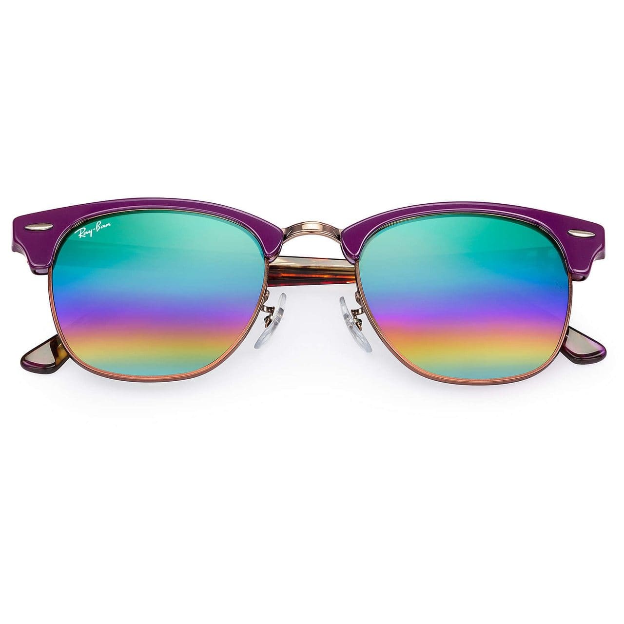 Ray-Ban RB3016-1221C3 Clubmaster Mineral Green Rainbow Flash Lens Acetate Sunglasses 8053672732030