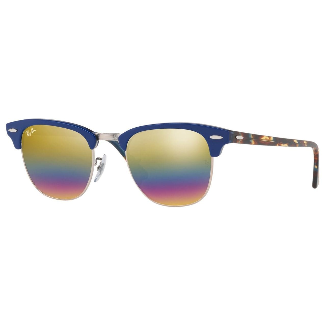 Ray-Ban RB3016 1223C4 Clubmaster Classic Blue Frame Gold Rainbow Flash Lens Sunglasses 8053672732108