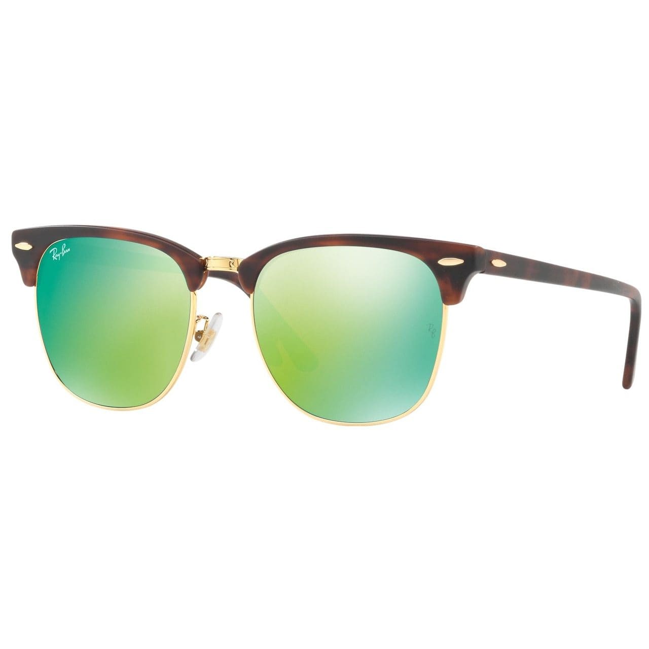 Ray-Ban RB3016F 114519 Clubmaster Classic Sand Havanah / Gold Frame Green Mirror Lens Sunglasses 8053672790047