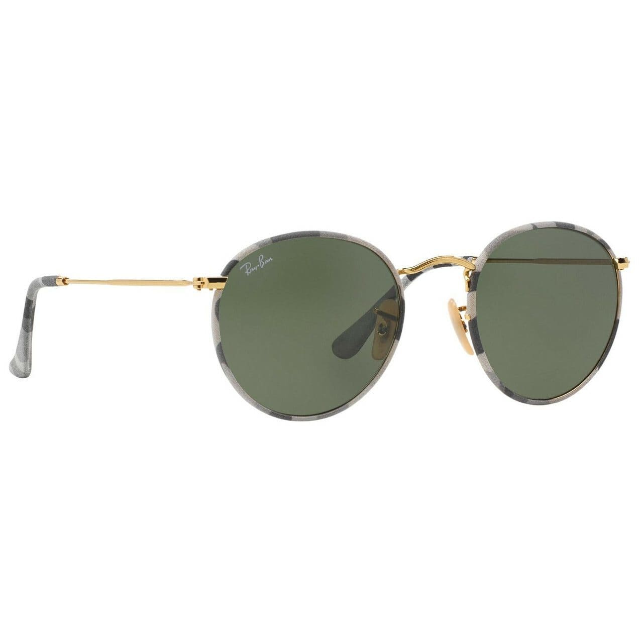 Ray-Ban Icon Round Camouflage RB3447JM 171 Gold Tone Metal Frame Sunglasses With Green Classic G-15 Round Lens