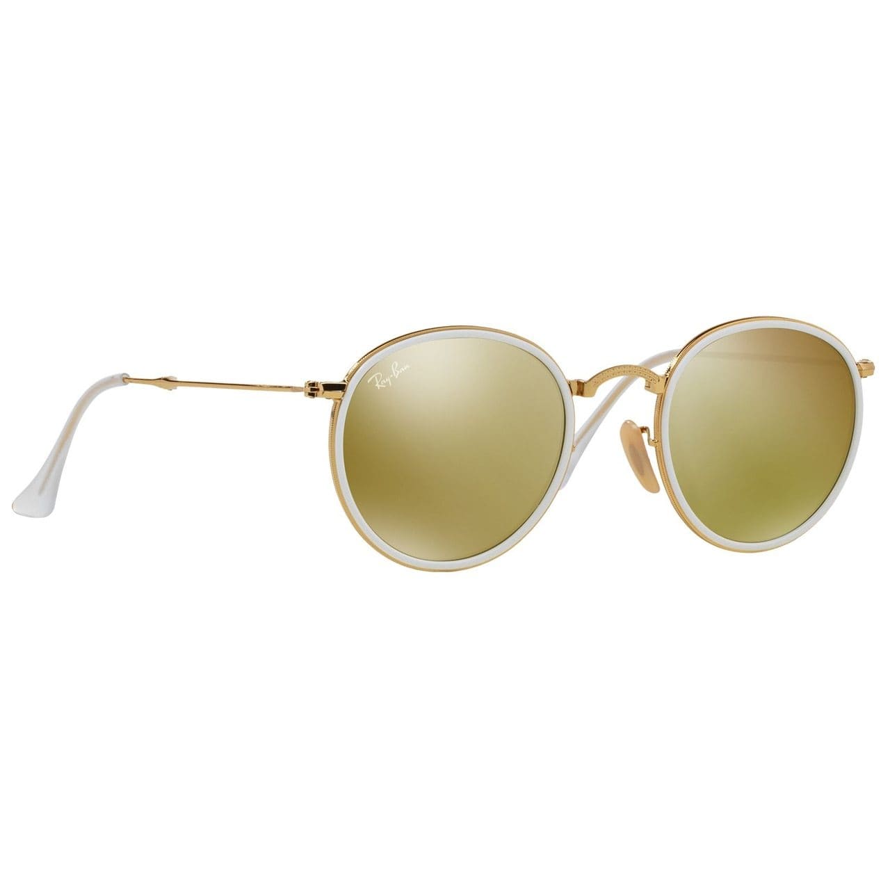 Ray-Ban RB3517 001/93 Round Folding Yellow Flash Lens Gold Metal Frame Sunglasses 8053672233773