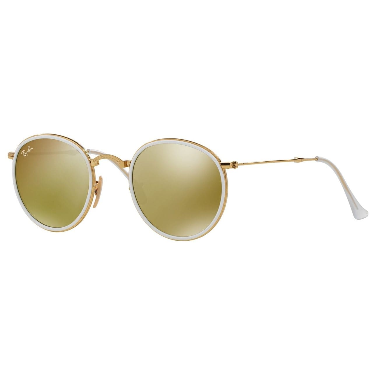 Ray-Ban RB3517 001/93 Round Folding Yellow Flash Lens Gold Metal Frame Sunglasses 8053672233773