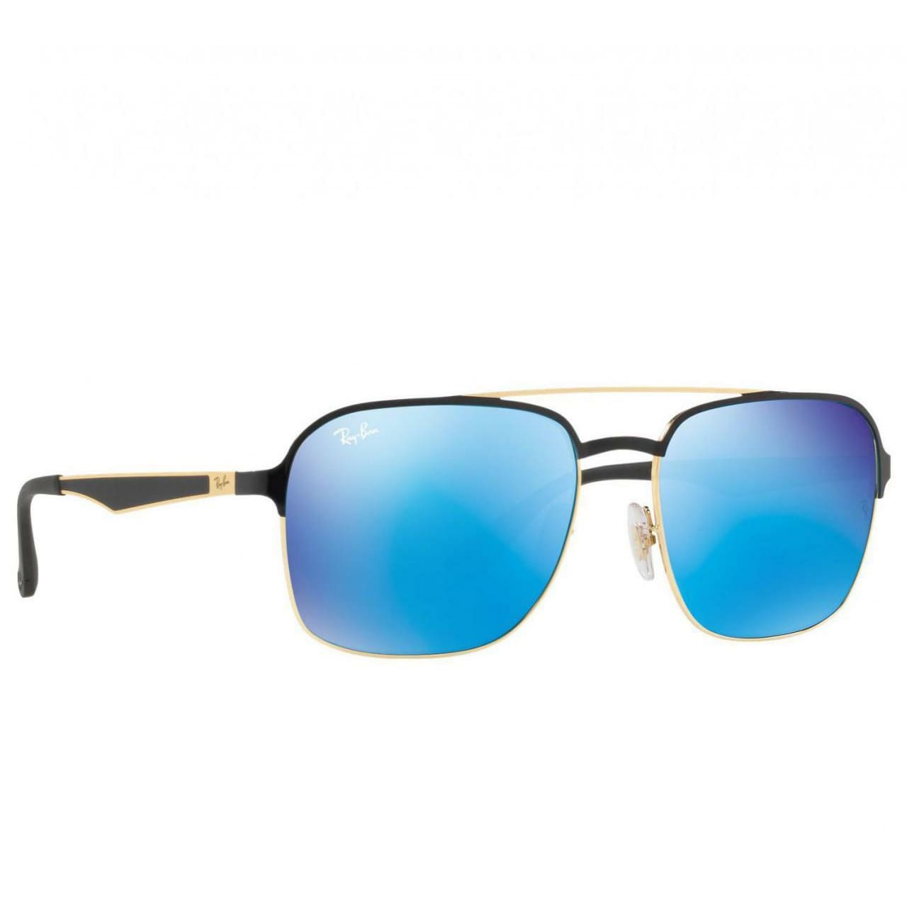 Ray-Ban RB3570-187/55 Black Square Blue Mirror Lens Metal Sunglasses 8053672771053