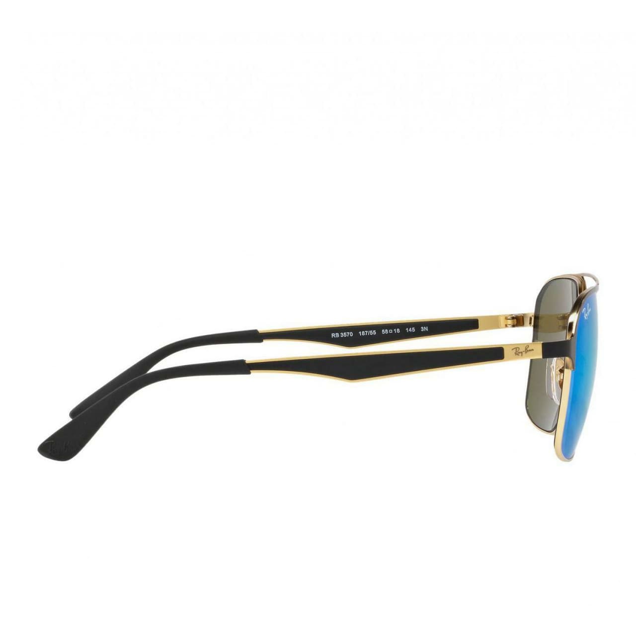 Ray-Ban RB3570-187/55 Black Square Blue Mirror Lens Metal Sunglasses 8053672771053