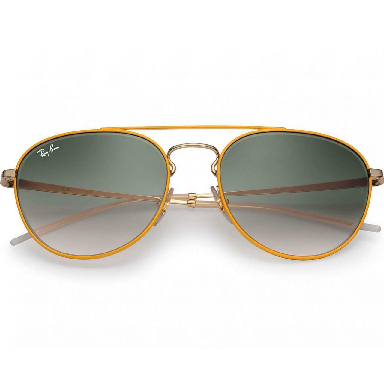 Ray-Ban RB3589-9058/2C Yellow and Gold Metal Frame with Green Gradient Lenses Square Sunglasses 8053672837094