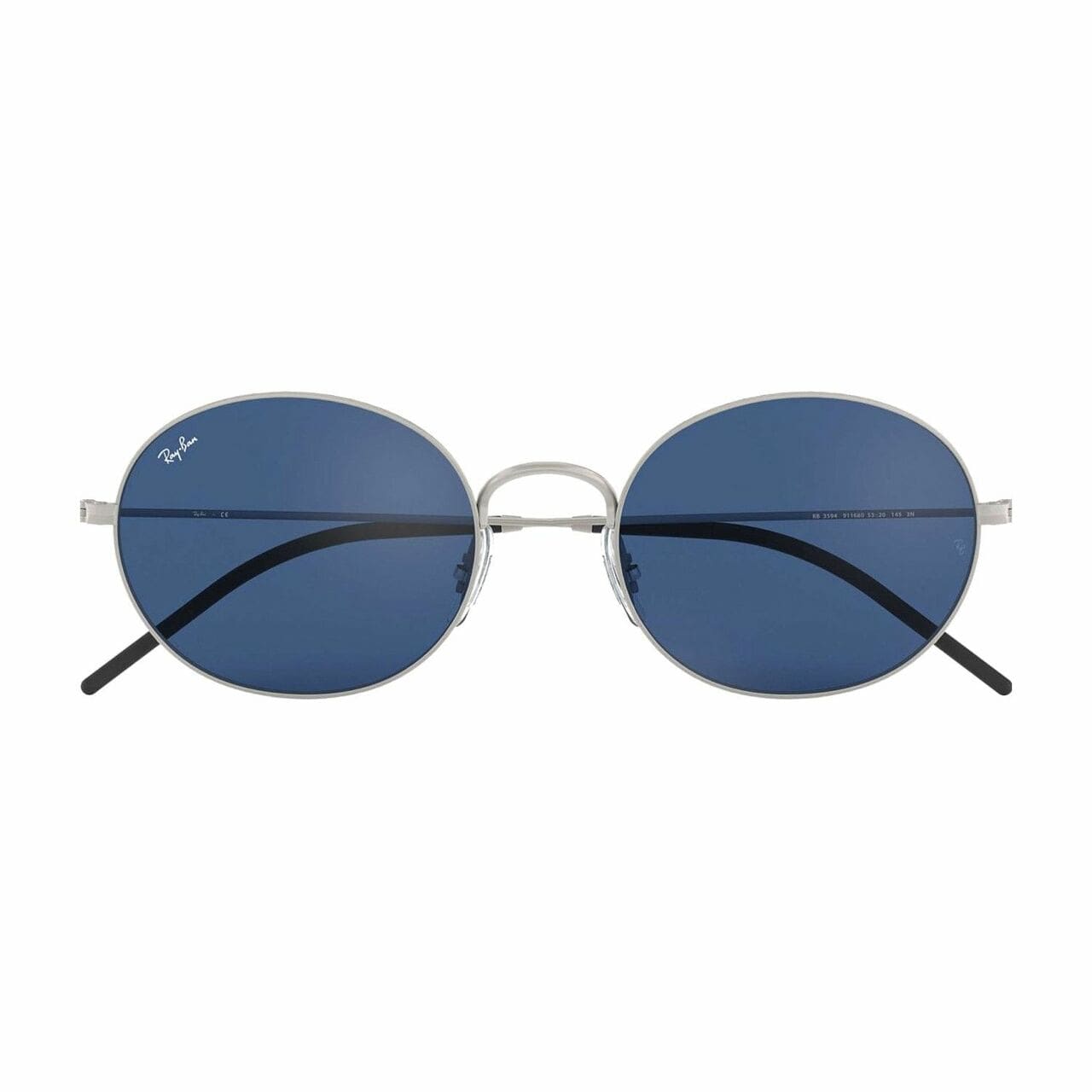 Ray-Ban RB3594-911680 Beat Silver Round Dark Blue Classic Lens Sunglasses 8056597082112