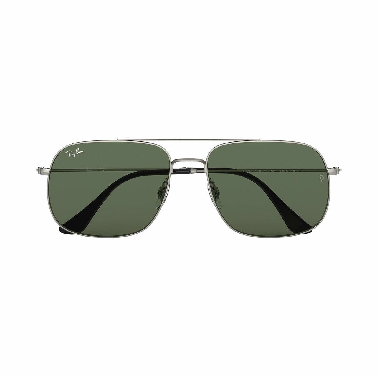 Ray-Ban RB3595-911671 Silver Square Green Classic Lens Unisex Metal Sunglasses 8056597073813