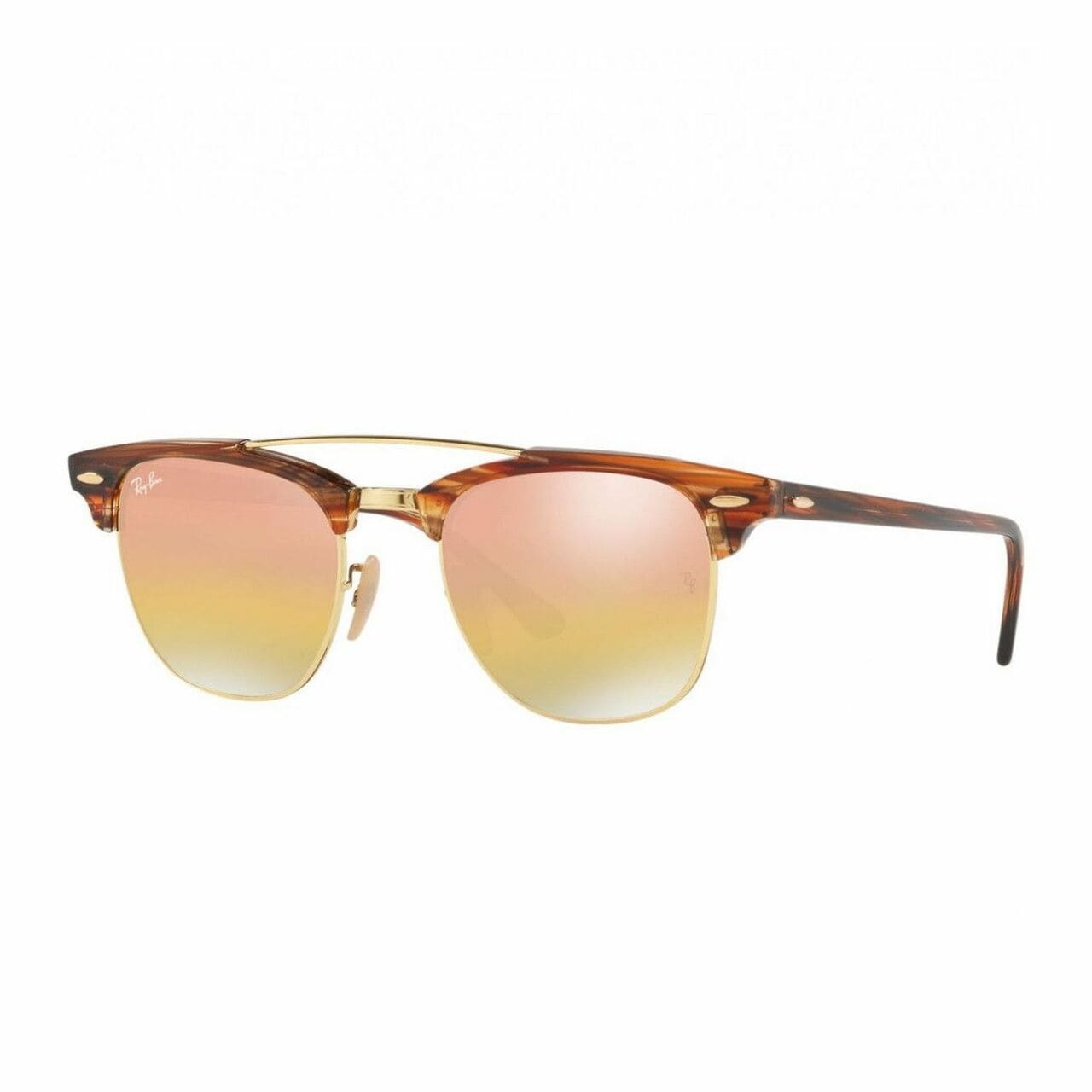 Ray-Ban RB3816-1237I1 Clubmaster Light Brown Browline Pink Gradient Mirror Lens Sunglasses 8053672851045