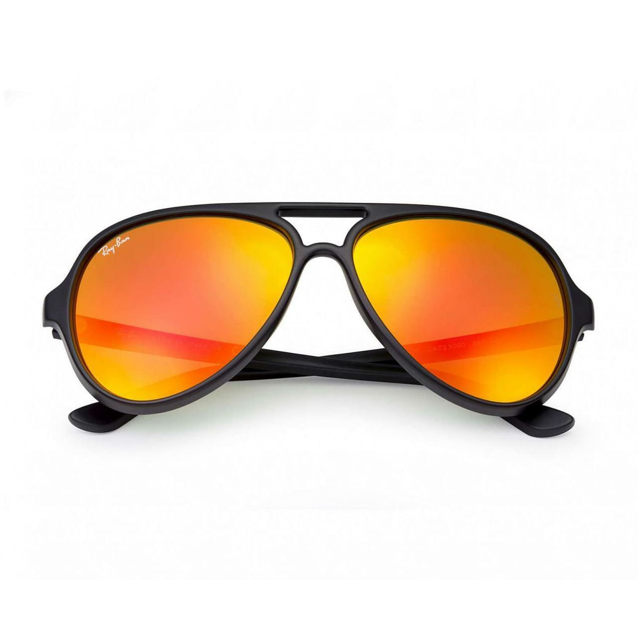 Ray-Ban RB4125 601S69 Cats 5000 Orange Flash Lenses Black Frame Pilot Sunglasses 8053672401639