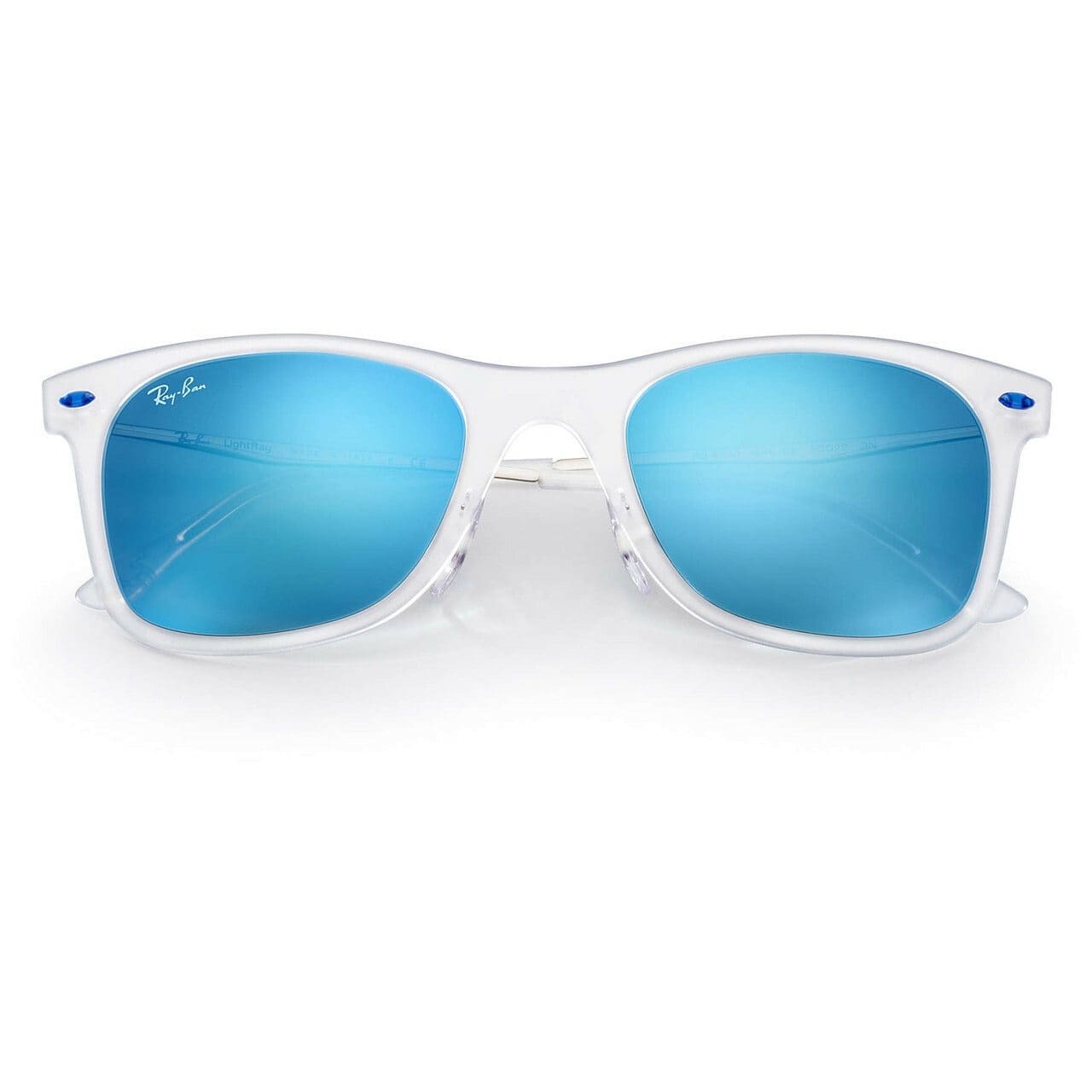 Ray-Ban RB4210 646/55 Wayfarer Light Ray Sunglasses Titanium Silver Tone Frame With Blue Mirror Lens 8053672301199