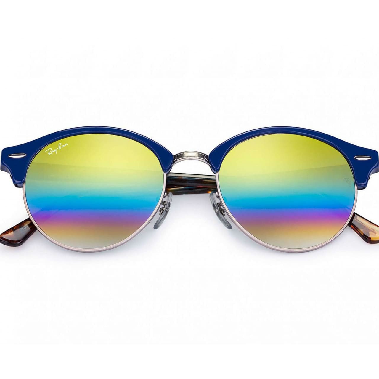 Ray-Ban RB4246-1223C4 Clubwood Blue Round Gold Rainbow Flash Lens Sunglasses 8053672732801
