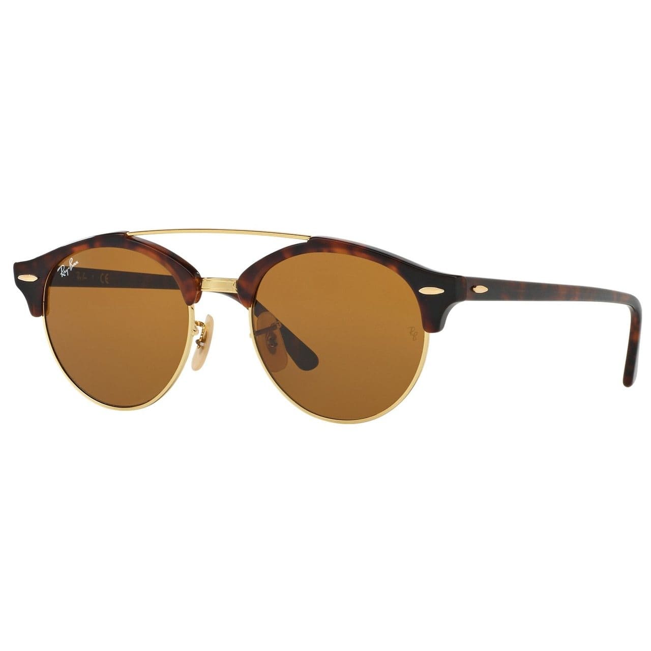 Ray-Ban RB4346-990/33 Clubround Double Bridge Tortoise Round Brown Classic B-15 Lens Sunglasses 8053672650297