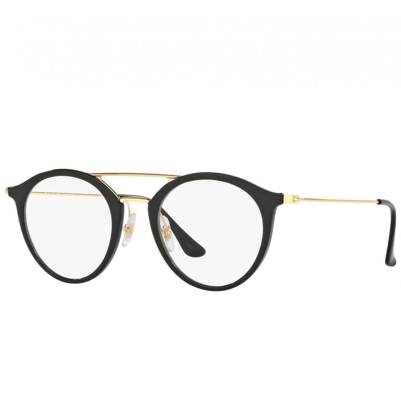 Ray-Ban RB7097-2000 Black Gold Round Injected Eyeglasses Frames 8053672603613