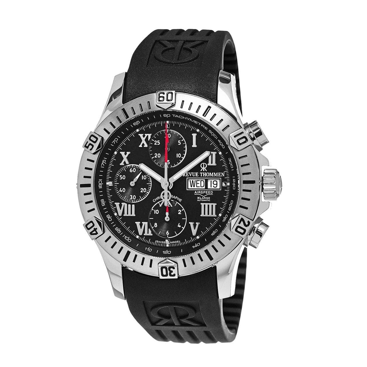 Revue Thommen 16071.6837 Airspeed XLarge Black Dial Rubber Chronograph Automatic Watch 794504234343