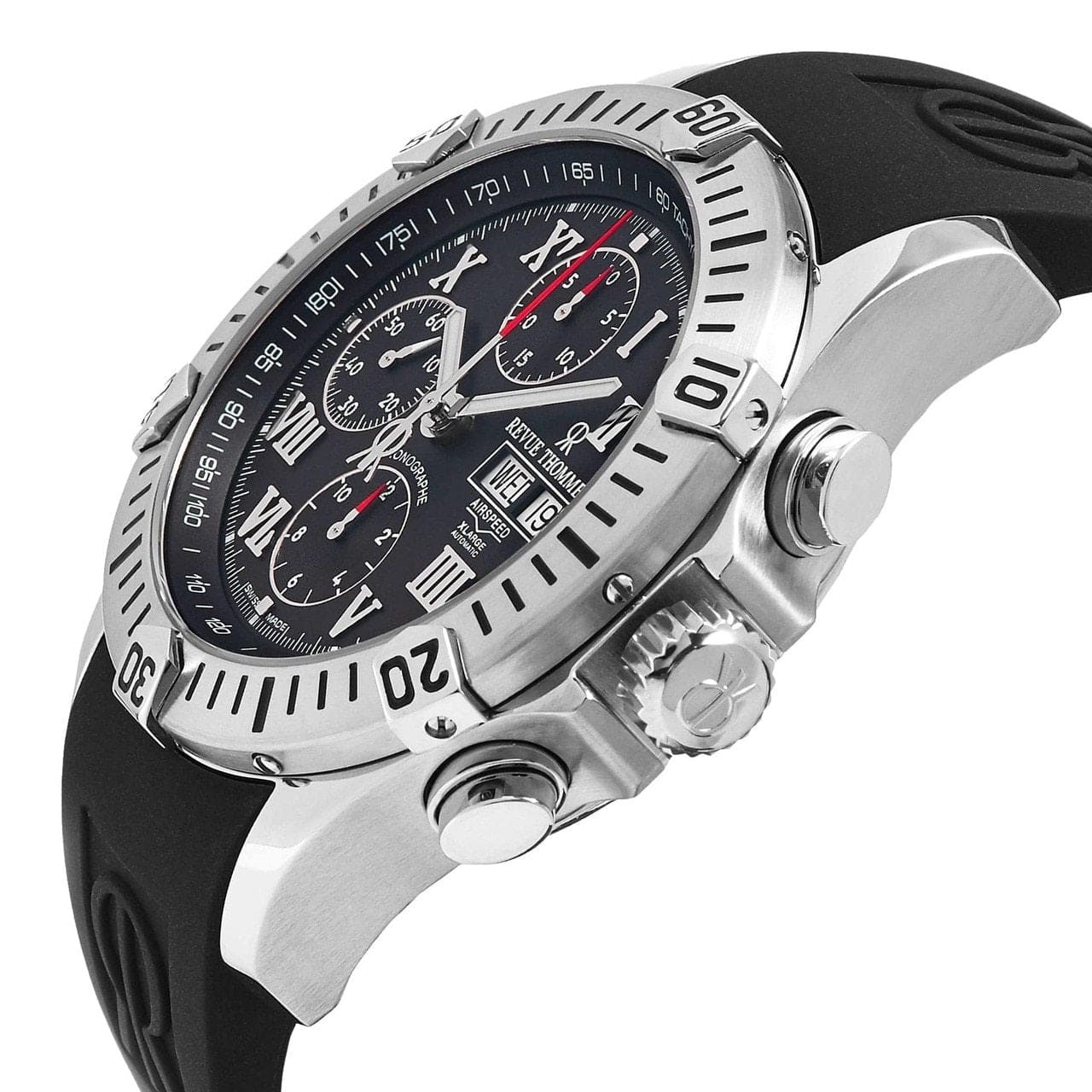 Revue Thommen 16071.6837 Airspeed XLarge Black Dial Rubber Chronograph Automatic Watch 794504234343