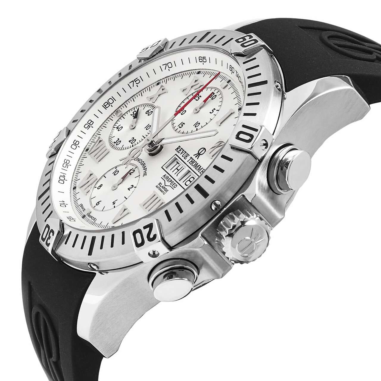 Revue Thommen 16071.6838 Airspeed XLarge White Dial Black Rubber Chronograph Automatic Watch