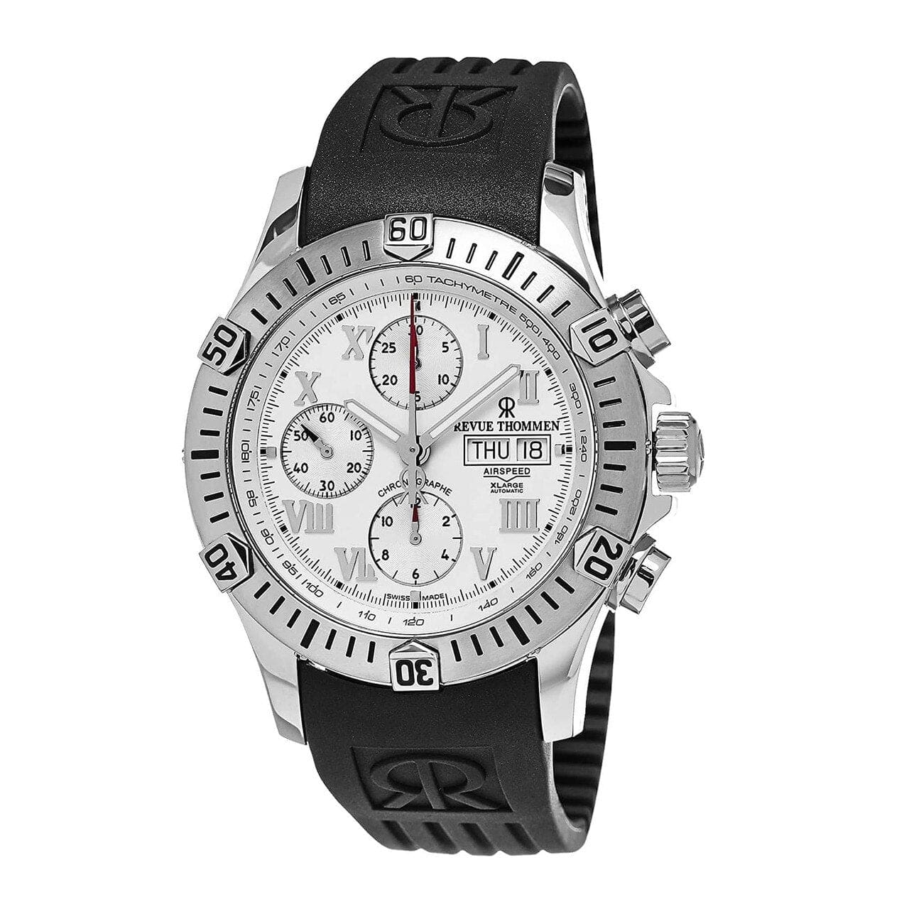 Revue Thommen 16071.6838 Airspeed XLarge White Dial Black Rubber Chronograph Automatic Watch