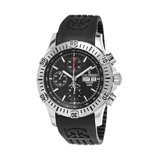 Revue Thommen 16071.6839 Airspeed XLarge Black Dial Black Rubber Chronograph Watch 794504234541