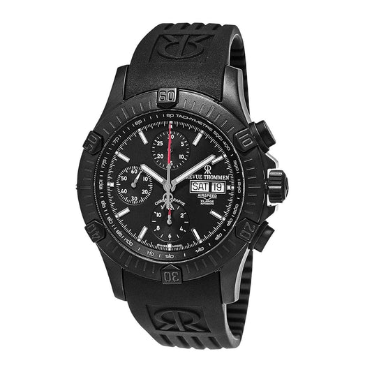 Revue Thommen 16071.6877 Airspeed XLarge Black Dial Black Rubber Chronograph Automatic Watch