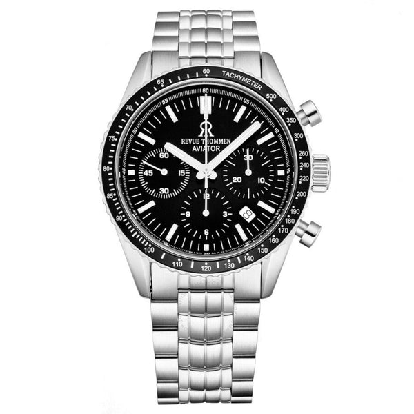 Revue Thommen 17000.6137 Men's 'Aviator' Black Dial Stainless Steel Chronograph Automatic Watch