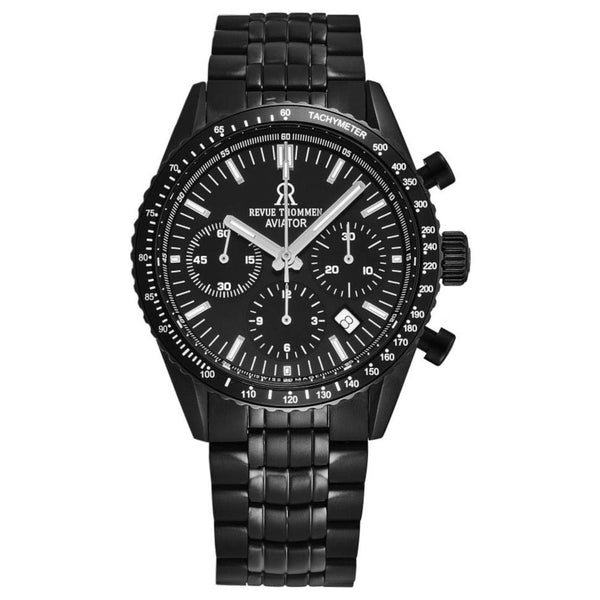 Revue Thommen 17000.6177 Men's 'Aviator' Black Dial Black Stainless Steel Chronograph Automatic Watch