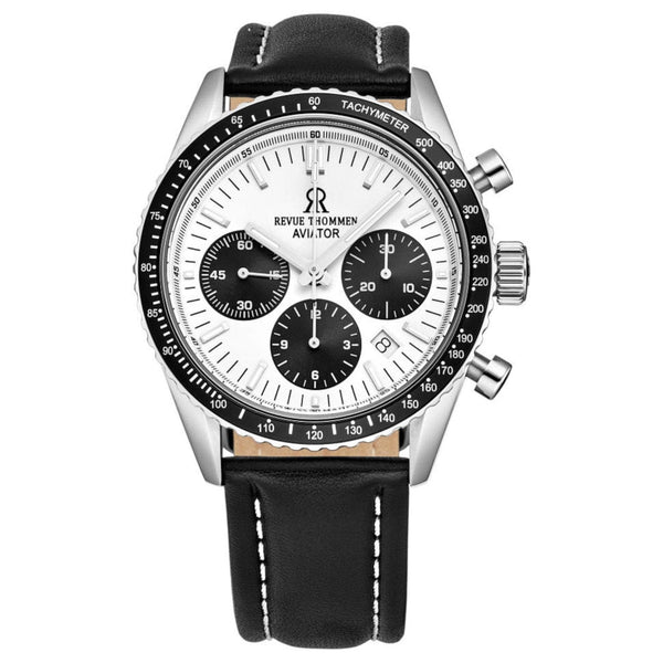Revue Thommen 17000.6532 Men's 'Aviator' Silver Dial Leather Strap Chronograph Automatic Watch